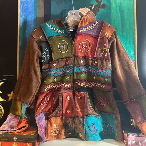 Rising International Hoodie Womens Multicolor Boho Embroidered Zip Jacket Small - Picture 11 of 16